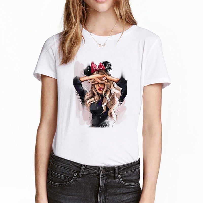 2021 Women's Short-sleeved T-shirt Fashion Printed Cross-border Base Shirt for Chubby Girls European Size Large Size Independent Station - Image 5