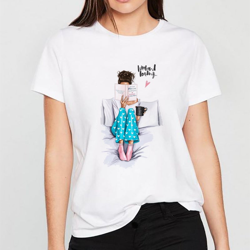 2021 Women's Short-sleeved T-shirt Fashion Printed Cross-border Base Shirt for Chubby Girls European Size Large Size Independent Station - Image 3