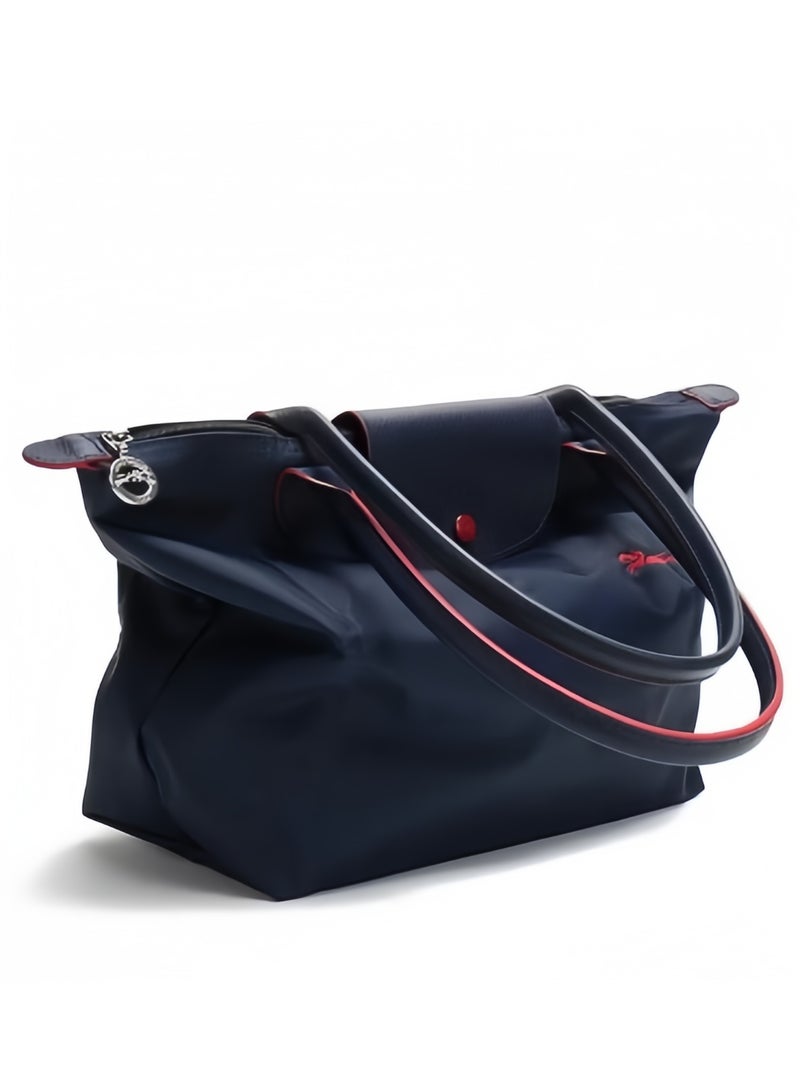 لونج شامب حقيبة لونشامب لو بلياج بحجم كبير مع حزام كتف أزرق بحري للنساء، حقيبة تجميل كبيرة، حقيبة يد، حقيبة كتف بمناسبة الذكرى السبعين، عصرية ومتعددة الاستخدامات - Image 3