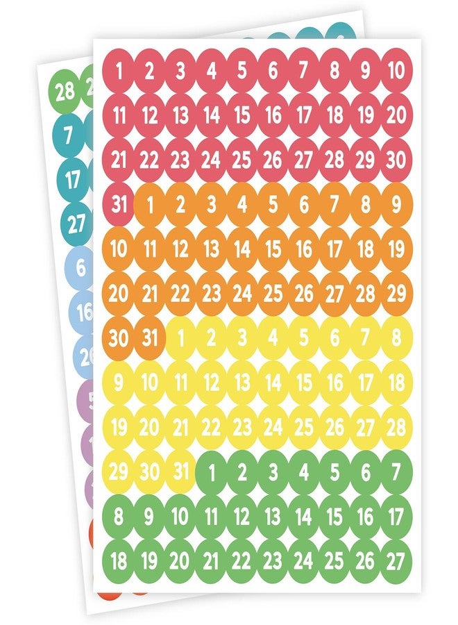 Andaz Press Multicolor Number Stickers 1-31, 480-Pack, Round, Vinyl, Minimalist, Appointment Book & Planner Accessories - Image 1