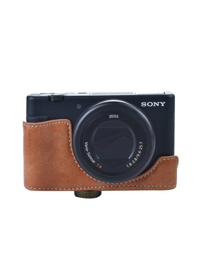 Rieibi حافظة ZV1 - حافظة كاميرا جلدية PU عتيقة لكاميرا سوني ZV1 ZV-1 DSLR - حافظة واقية ZV-1 - بني - Image 5