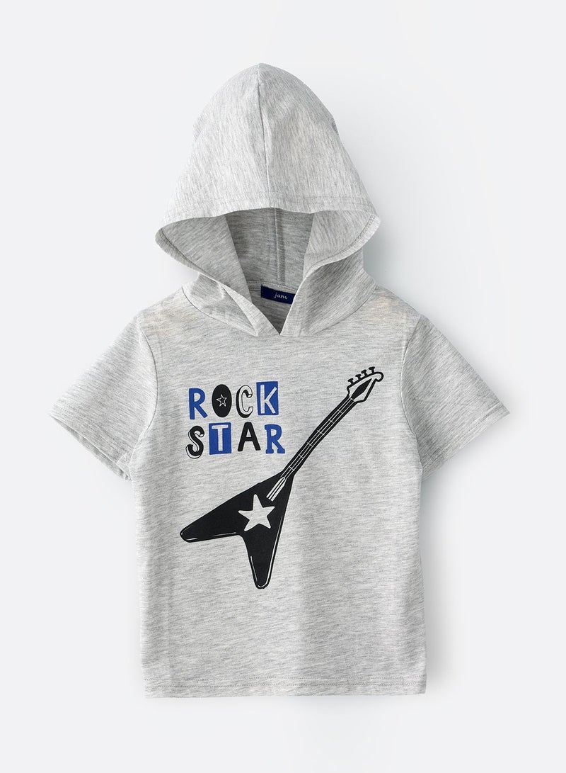 JAM S/Slv Hooded Knit T-Shirt With Graphic At Front - Image 1
