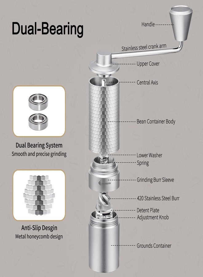 ELMWAY Manual Coffee Grinder, Hand Coffee Grinder, Metal Body and Magnetic Handle,Five star Stainless Steel Conical Burr Portable Coffee Grinders for Home Use - Image 3