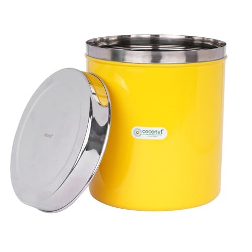 coconut JK Stainless Steel Round Canisters|Dabba|Storage Containers For Home| Office| Resturant- 1 Unit (Yellow, 2kg) - Image 2