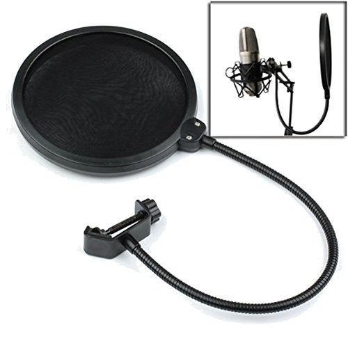 Gadget Wagon Professional Microphone Pop Filter Mask Shield Any Microphone, Mic Dual Layered Wind Pop Screen With A Flexible 360° Gooseneck Clip Stabilizing Arm - Image 2
