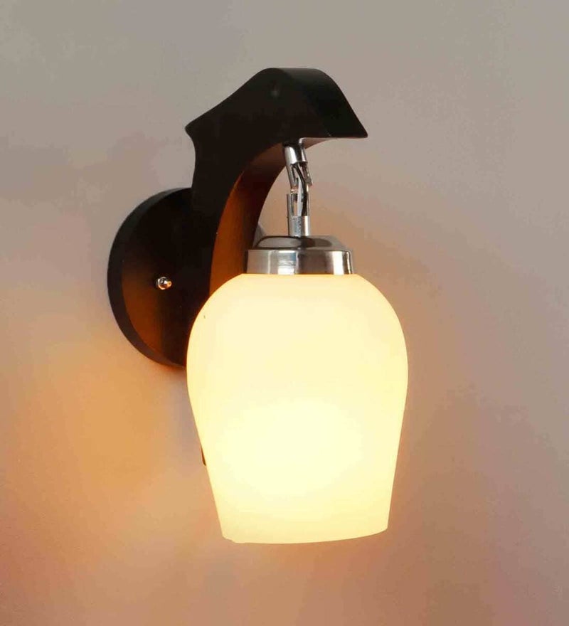 SINOMAN Brown Wooden Wall Lamp with Frosted Glass Shade Modern Home Lighting Decorative Indoor Wall Light Fixture for Living Room, Bedroom, Hallway, Shops, Malls (Without Bulb) - Image 3
