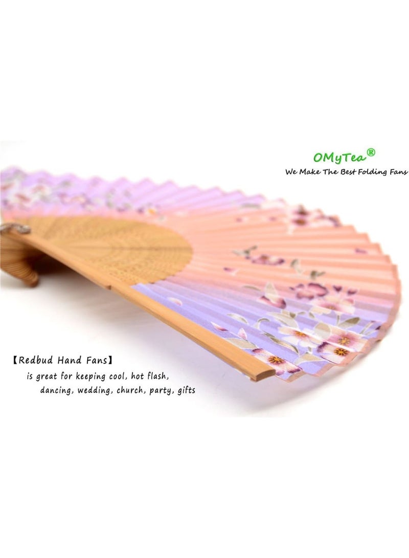 Excefore Hand Held Silk Folding Fans, Small Folding Hand Fans for Women, Handmade Oriental Chinese/Japanese Vintage Retro Style Silk Fans, or Dance, Music Festival, Wedding, Party, Decorations, Gift - Image 4