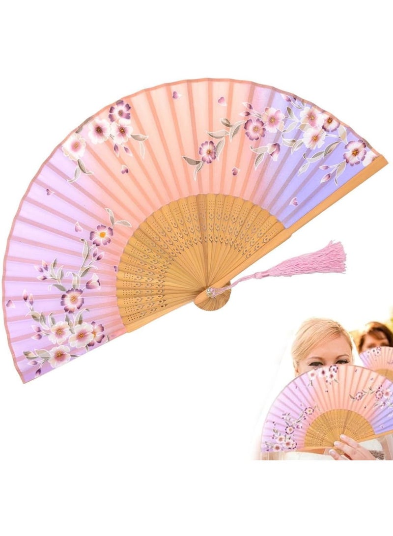 Excefore Hand Held Silk Folding Fans, Small Folding Hand Fans for Women, Handmade Oriental Chinese/Japanese Vintage Retro Style Silk Fans, or Dance, Music Festival, Wedding, Party, Decorations, Gift - Image 1
