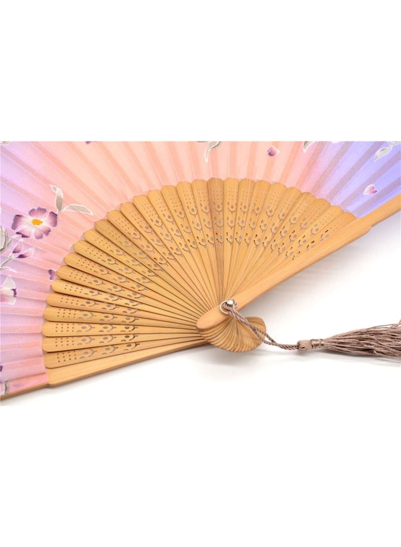 Excefore Hand Held Silk Folding Fans, Small Folding Hand Fans for Women, Handmade Oriental Chinese/Japanese Vintage Retro Style Silk Fans, or Dance, Music Festival, Wedding, Party, Decorations, Gift - Image 3