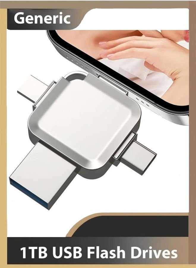 محرك أقراص فلاش USB سعة 1 تيرابايت، 1 تيرابايت USB 3.0 عالي السرعة 4 في 1 Type-c OTG USB Stick تخزين خارجي لأجهزة iPhone/PC/iPad/Android/أجهزة أخرى لنقل الصور ومقاطع الفيديو والتخزين والنسخ الاحتياطي - Image 1