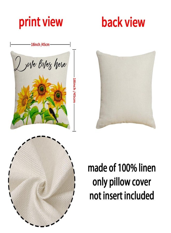 F Finerease Decorative Throw Pillow Cover Plant Sunflower - 18 x 18 Flower Bike Pillow Cushion Case - 4 Pack Yellow White Linen Square Pillow Cushion Cover, Great for Couch, Patio, Chair, Living Room Decor - Image 2