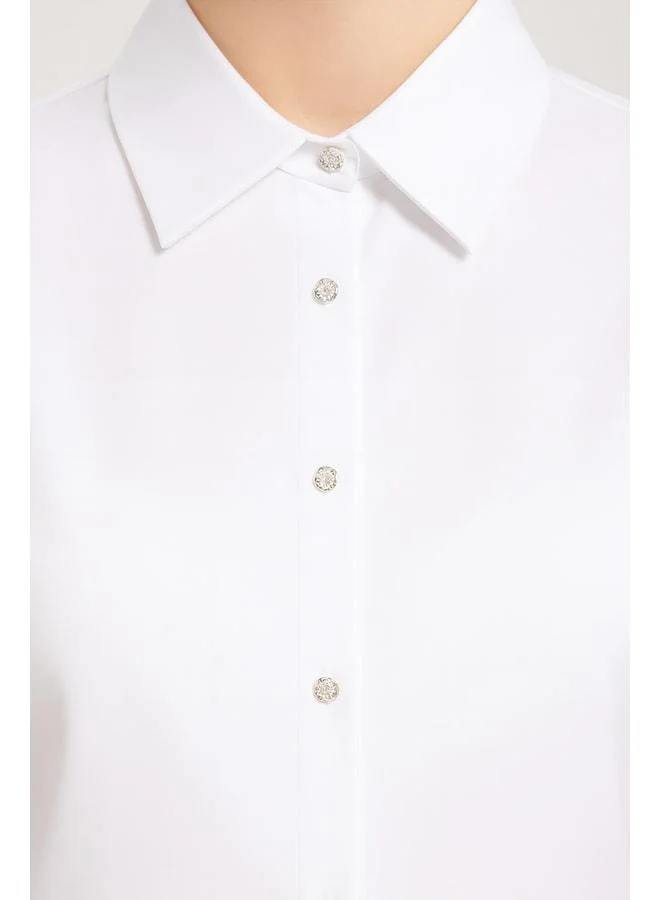 Mısırlı 1951 Beige Stone-Button Long Sleeve Women's Shirt