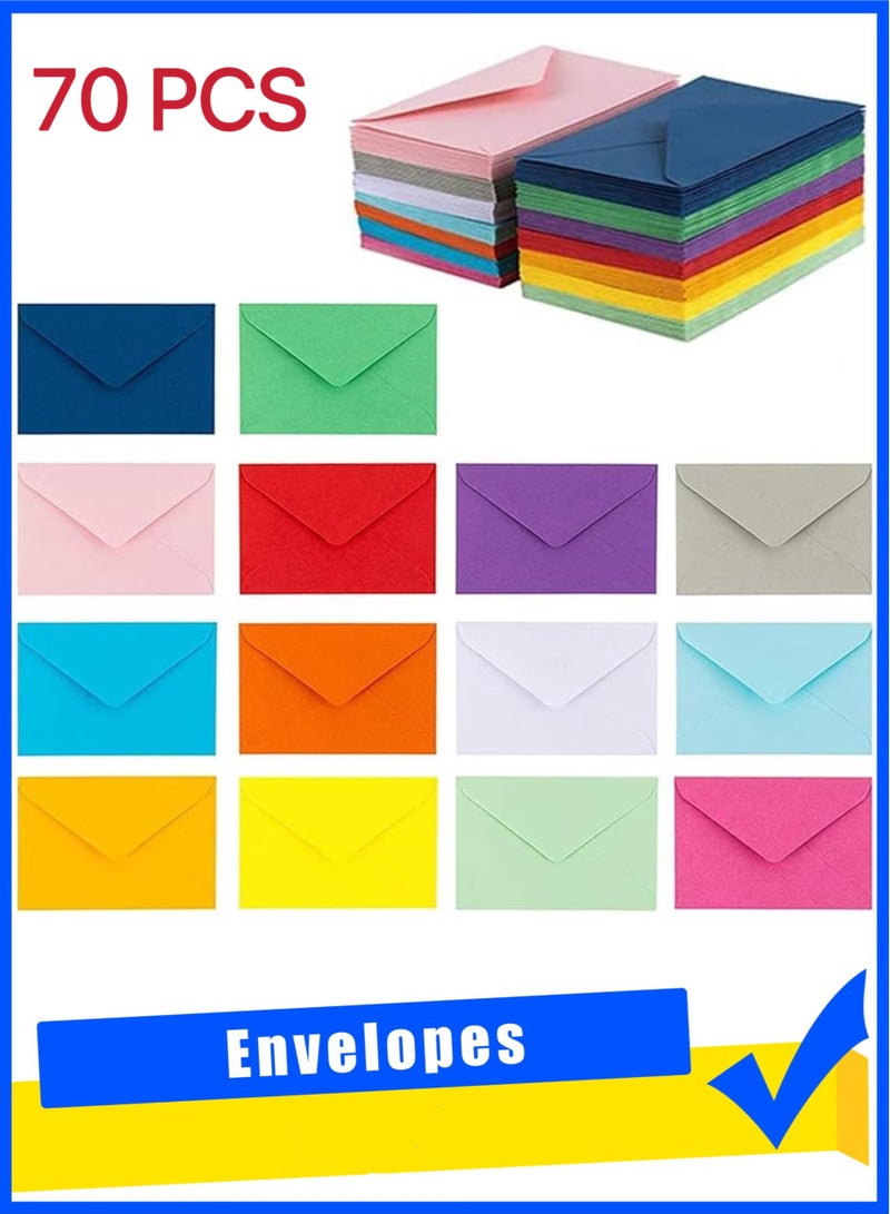 70 Pcs Mini Envelopes, 14 Colors Small Envelopes Small Business Card Envelopes 10.2 x 7cm - Image 1
