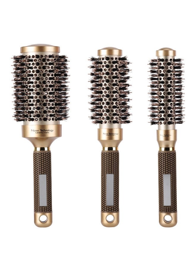 BTYMS 3 Pcs Boar Bristle Round Brush For Blow Drying Nano Thermal Ceramic And Ionic Tech Hair Brush For Curling And Straightening Large，Medium And Small Round Brushes - Image 1