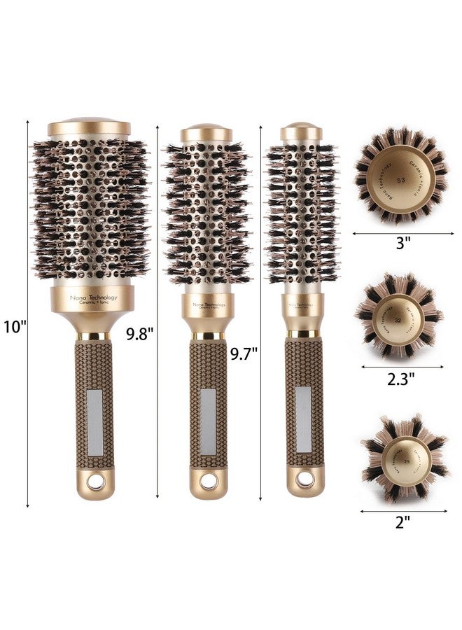BTYMS 3 Pcs Boar Bristle Round Brush For Blow Drying Nano Thermal Ceramic And Ionic Tech Hair Brush For Curling And Straightening Large，Medium And Small Round Brushes - Image 2