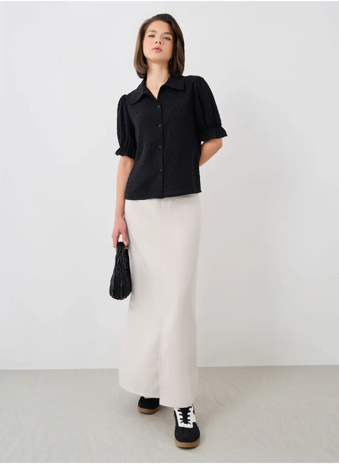 ستايلي Dobby Puff Sleeves Regular Fit Shirt