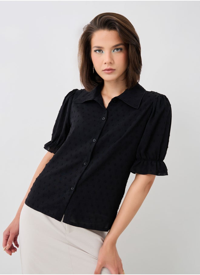 Take Two Dobby Puff Sleeves Regular Fit Shirt  - Image 3