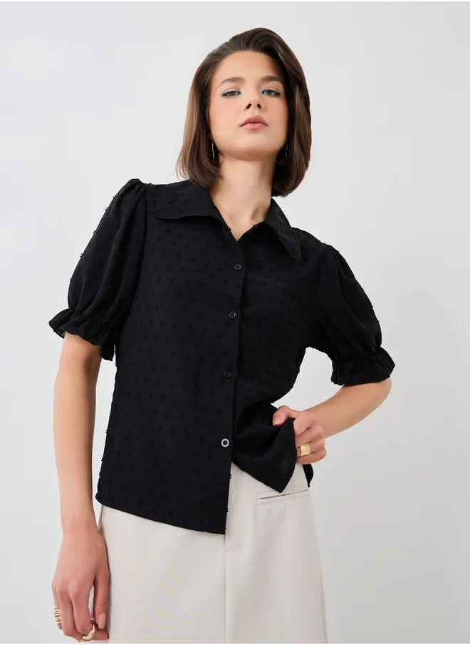 ستايلي Dobby Puff Sleeves Regular Fit Shirt