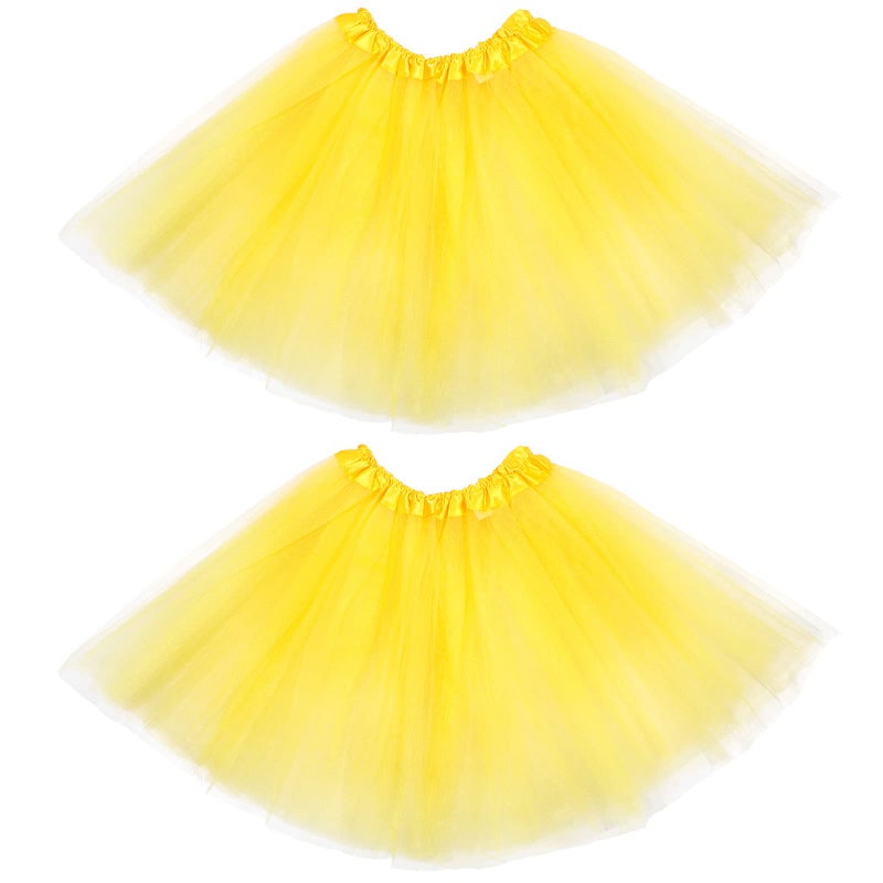 Eurzom 2 Packs Halloween Tutu Skirt 3 Layered Elastic Short Tulle Rainbow Tutu Dress for Woman 80's Halloween Costume(Yellow) - Image 1