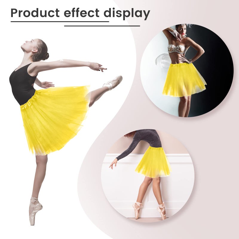 Eurzom 2 Packs Halloween Tutu Skirt 3 Layered Elastic Short Tulle Rainbow Tutu Dress for Woman 80's Halloween Costume(Yellow) - Image 2