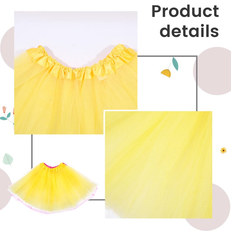 Eurzom 2 Packs Halloween Tutu Skirt 3 Layered Elastic Short Tulle Rainbow Tutu Dress for Woman 80's Halloween Costume(Yellow) - Image 4