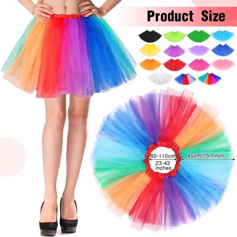 Eurzom 2 Packs Halloween Tutu Skirt 3 Layered Elastic Short Tulle Rainbow Tutu Dress for Woman 80's Halloween Costume(Yellow) - Image 5