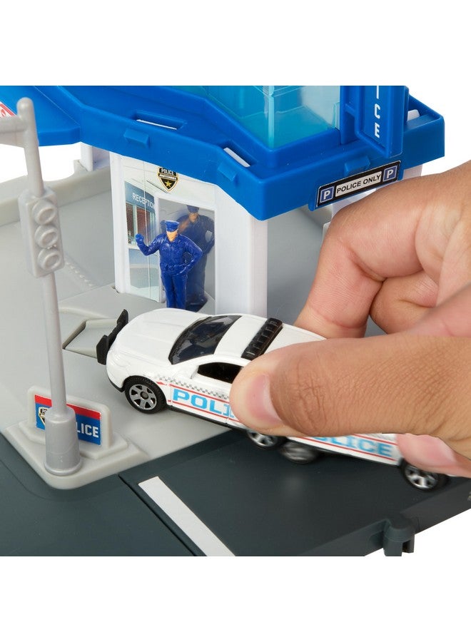 MATCHBOX سيارة لعبة من علبة الثقاب ومجموعة لعب، مركز مرور شرطة السائقين الأبطال مع سيارة شرطة فورد إنترسبتر مقياس 1:64، ميزات تعمل بواسطة الأطفال والسيارات، شخصية متحركة، HRY44 - Image 4