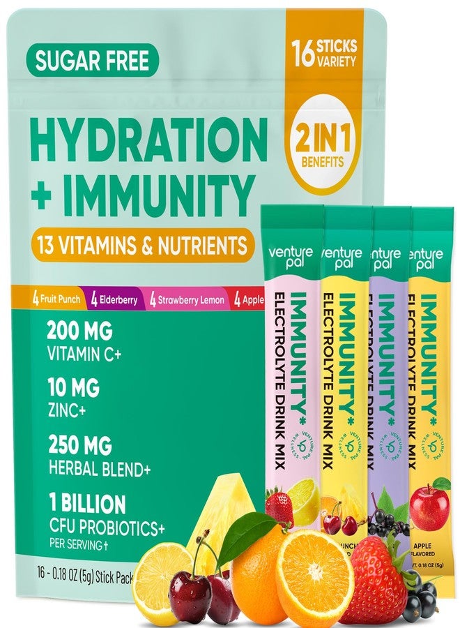 Venture Pal 2-in-1 Hydration + Immune Electrolytes Powder Packets with 7 Electrolytes & 6 Vitamins, Elderberry, Turmeric, Echinacea | Liquid Daily IV Drink Mix | Sugar Free | Keto Friendly, 16 Sticks - Image 1