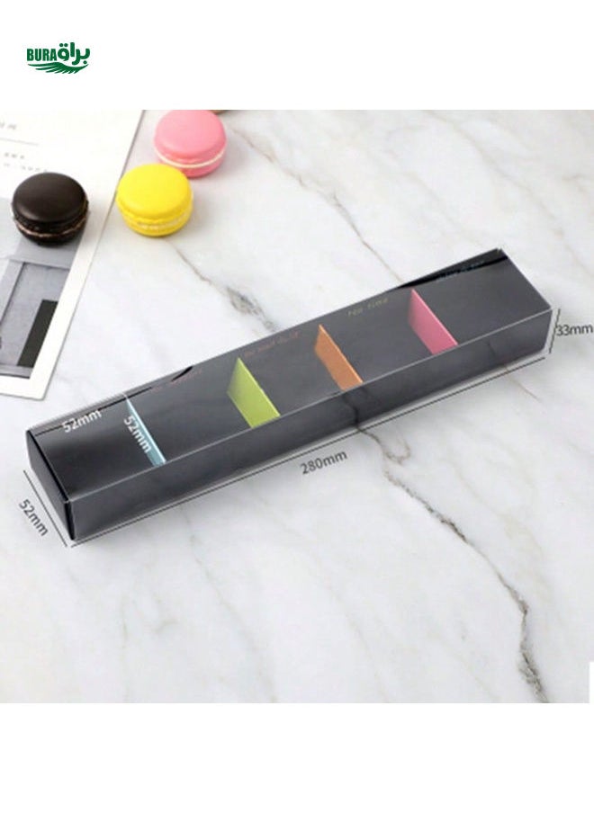 BURAQ - 1pc Korean Style 3-Slot Macaron Packaging Box, Drawer Type, Orange, Navy, Green Colors, Minimal Pattern, Transparent Lid, Suitable For Pastries & Cookies Gifts - Image 1
