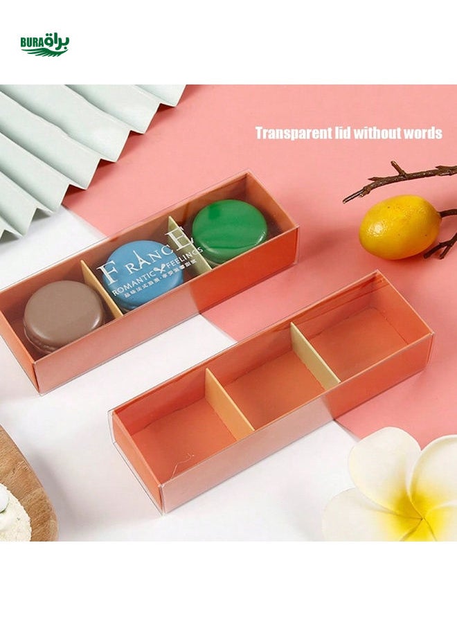 BURAQ - 1pc Korean Style 3-Slot Macaron Packaging Box, Drawer Type, Orange, Navy, Green Colors, Minimal Pattern, Transparent Lid, Suitable For Pastries & Cookies Gifts - Image 1