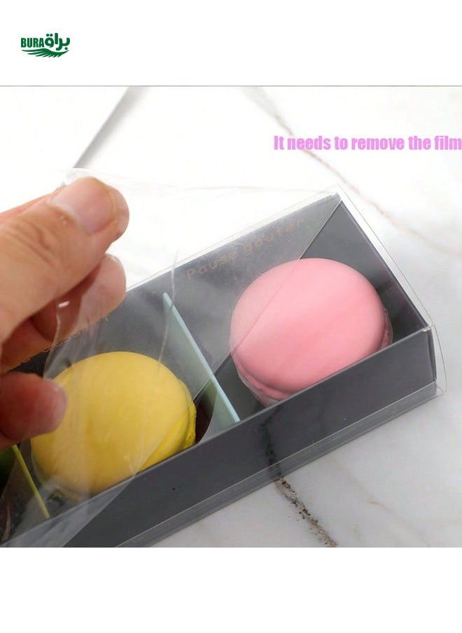 BURAQ - 1pc Korean Style 3-Slot Macaron Packaging Box, Drawer Type, Orange, Navy, Green Colors, Minimal Pattern, Transparent Lid, Suitable For Pastries & Cookies Gifts - Image 1