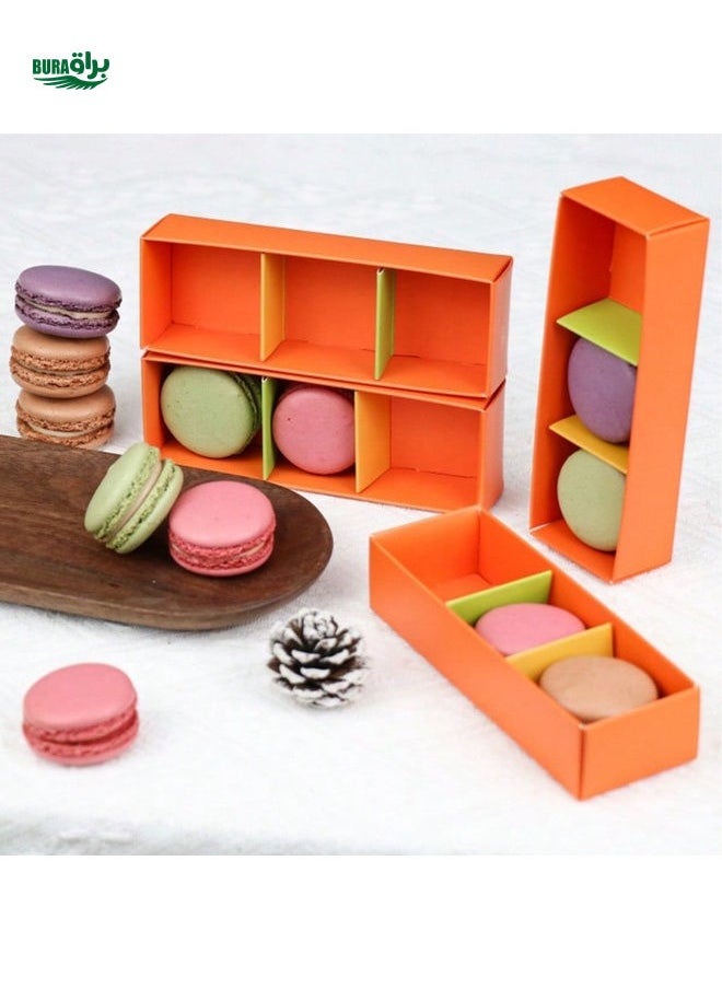 BURAQ - 1pc Korean Style 3-Slot Macaron Packaging Box, Drawer Type, Orange, Navy, Green Colors, Minimal Pattern, Transparent Lid, Suitable For Pastries & Cookies Gifts - Image 1