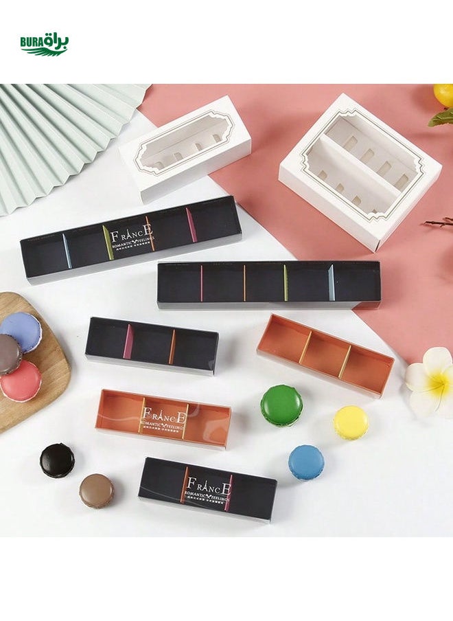 BURAQ - 1pc Korean Style 3-Slot Macaron Packaging Box, Drawer Type, Orange, Navy, Green Colors, Minimal Pattern, Transparent Lid, Suitable For Pastries & Cookies Gifts - Image 1