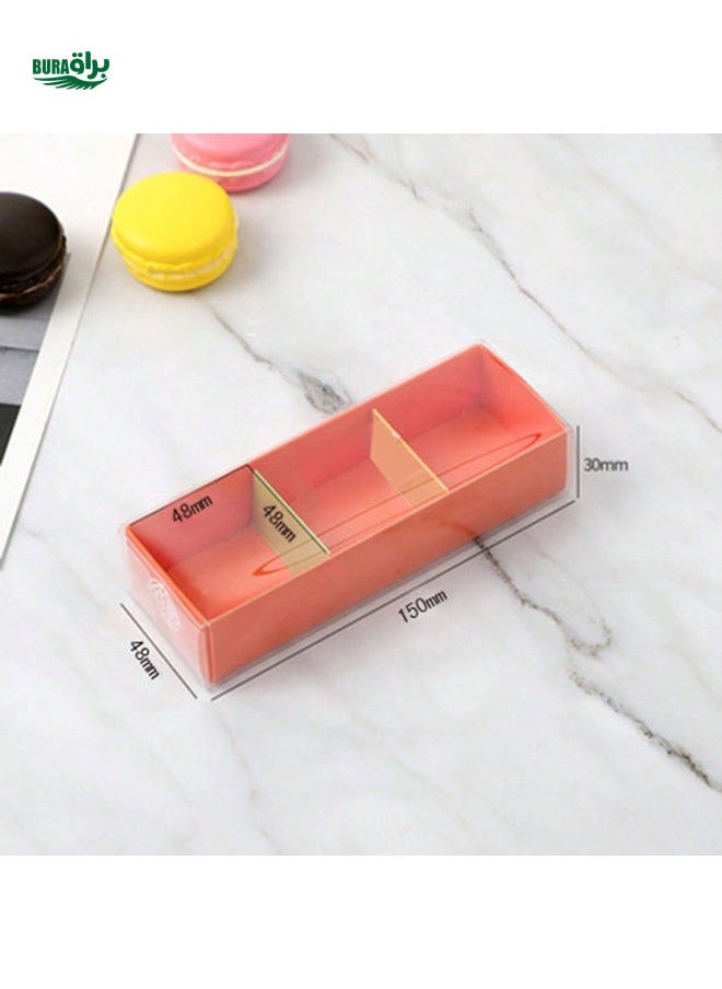 BURAQ - 1pc Korean Style 3-Slot Macaron Packaging Box, Drawer Type, Orange, Navy, Green Colors, Minimal Pattern, Transparent Lid, Suitable For Pastries & Cookies Gifts - Image 1