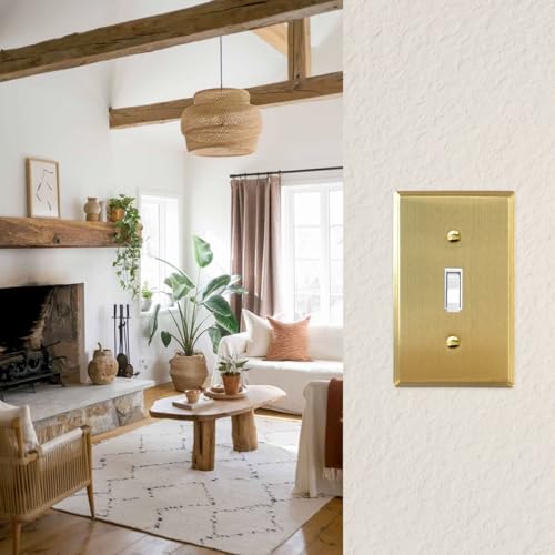 Rio Salto BRASS Gold Metal Outlet Cover or Decorative Light Switch Cover Wall Plate Single Duplex Receptacle Wallplate Covers 1 Gang 4.50" x 2.76" 5-Pack Standard Size Modern Metal Brushed Brass - Image 4