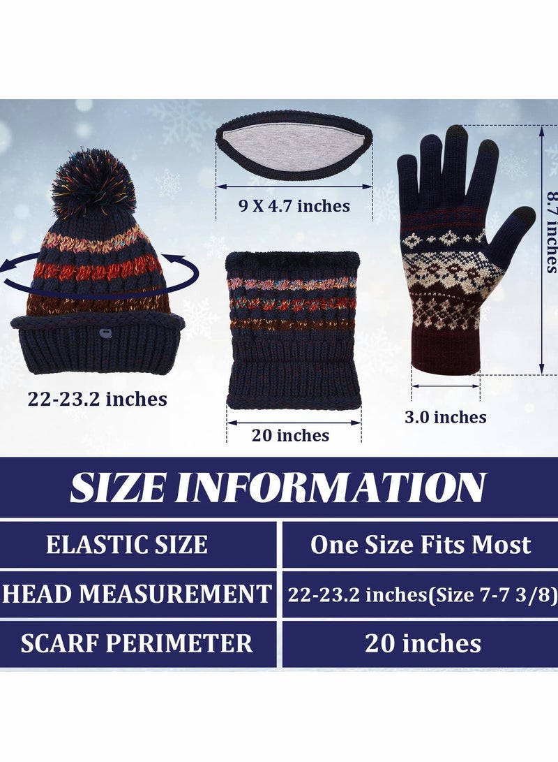 KASTWAVE 3 Pcs Womens Winter Beanie Hat Scarf Mask Golves Set, Warm Fleece Lined Ski Hat with Scarf Face Mask Touchscreen Mitten with Pom Pom for Girls - Image 4