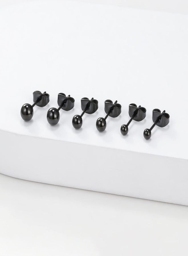 BelezaDosas Titanium Ball Earrings Hypoallergenic Studs for Women Men Sensitive Ears Black 3mm 4mm 5mm Nickle-Free Titanium Backs (3 pairs black) - Image 3