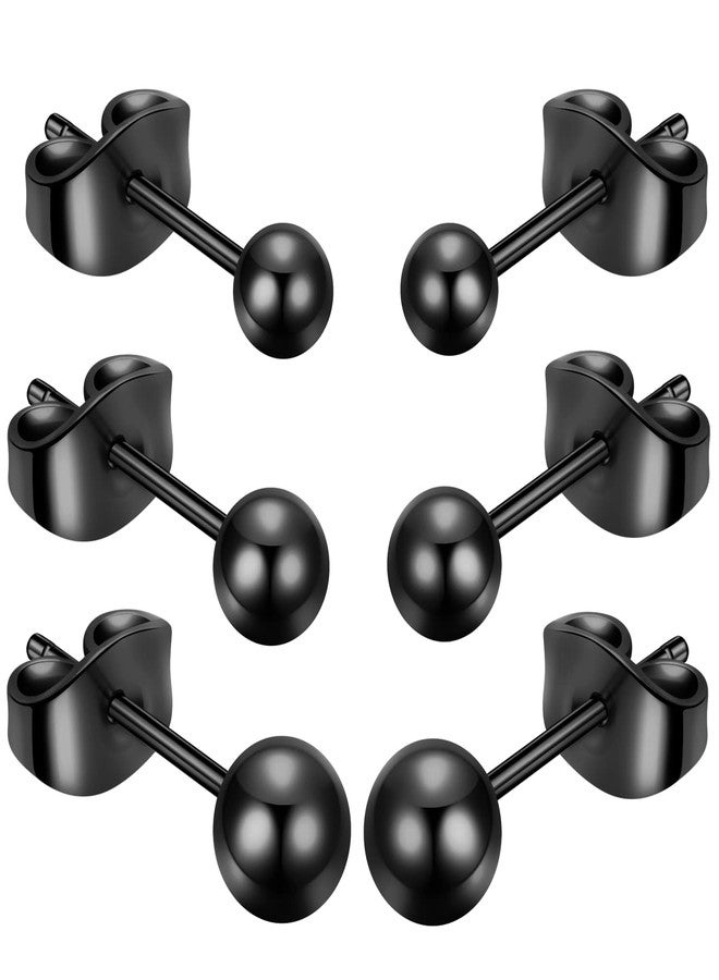 BelezaDosas Titanium Ball Earrings Hypoallergenic Studs for Women Men Sensitive Ears Black 3mm 4mm 5mm Nickle-Free Titanium Backs (3 pairs black) - Image 1