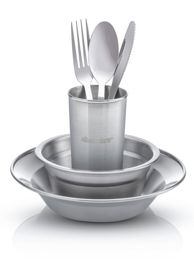Wealers Unique Complete Messware Kit Polished Stainless Steel Dishes Set| Tableware| Dinnerware| Camping| Buffet| Includes - Cups | Plates| Bowls| Cutlery| Comes in Mesh Bags (4 Person Set) (Green) - Image 2