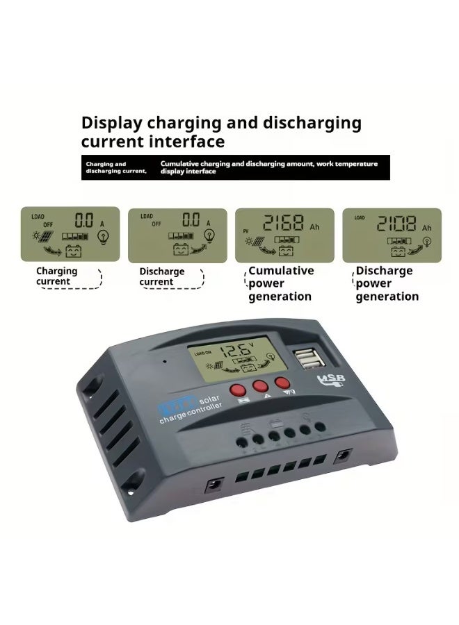 100A MPPT Solar Charge Controller 12V/24V | Intelligent Solar Battery Charging Regulator with LCD Display, Dual USB Ports, Timer Settings for Lithium, AGM & Lead Acid Batteries - Image 2