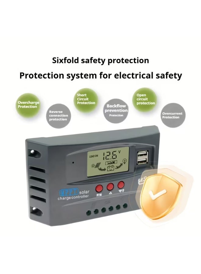 100A MPPT Solar Charge Controller 12V/24V | Intelligent Solar Battery Charging Regulator with LCD Display, Dual USB Ports, Timer Settings for Lithium, AGM & Lead Acid Batteries - Image 4