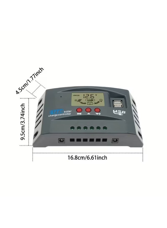 100A MPPT Solar Charge Controller 12V/24V | Intelligent Solar Battery Charging Regulator with LCD Display, Dual USB Ports, Timer Settings for Lithium, AGM & Lead Acid Batteries - Image 3