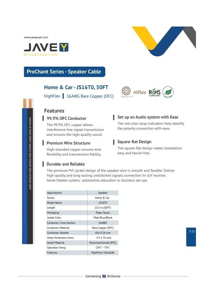 JAVEX 16-Gauge Oxygen-Free Copper Speaker Wire Cable - 50ft (Blue/Black) - Image 3