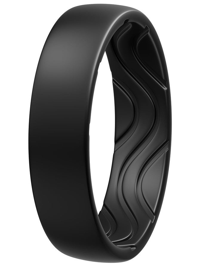 Egnaro Men's Silicone Rings 8mm Wide 2.5mm Thick, Black Elastic Rubber Weeding Bands Breathable Grooves For Gym Workout, 8.5-9, Silicone, No Gemstone - Image 1