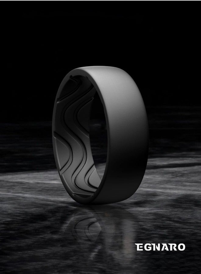 Egnaro Men's Silicone Rings 8mm Wide 2.5mm Thick, Black Elastic Rubber Weeding Bands Breathable Grooves For Gym Workout, 8.5-9, Silicone, No Gemstone - Image 2