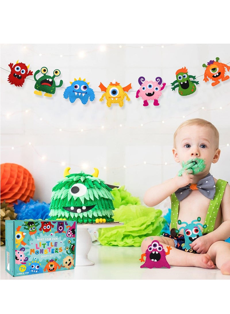 SYOSI Little Monsters Craft Kit Adopt Monster Felt Plush DIY Sewing Art Kids Educational Kindergarten Toys Monster Bash Craft Gift Sew for Beginners Set of 12 - Image 4