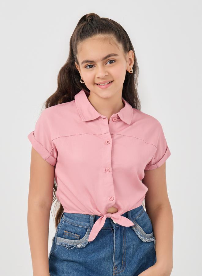 ستايلي قميص قصير برباط وياقة صلبة - Image 1