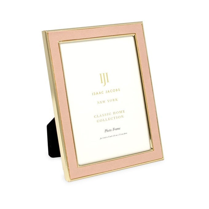4X6 PINK LEATHER WITH GOLD METAL VERTICAL HORIZONTAL PICTURE FRAME SUEDE BORDER WBLACK FABRIC EASEL WALLMOUNTABLE MADE FOR TABLETOP PHOTO GALLERY 4X6 PINK WGOLD