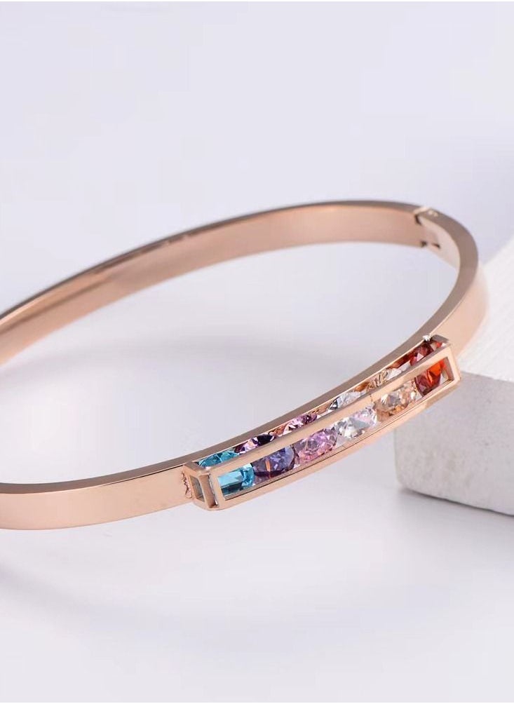 General - 18K Gold Plated Stainless Steel Super Shiny Colorful Rainbow Diamond Bracelet - Image 1