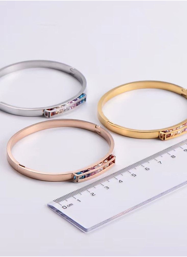 General - 18K Gold Plated Stainless Steel Super Shiny Colorful Rainbow Diamond Bracelet - Image 1